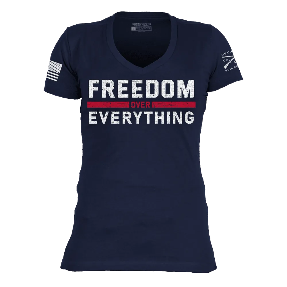 Women's Freedom Over Everything V-Neck - Midnight Navy