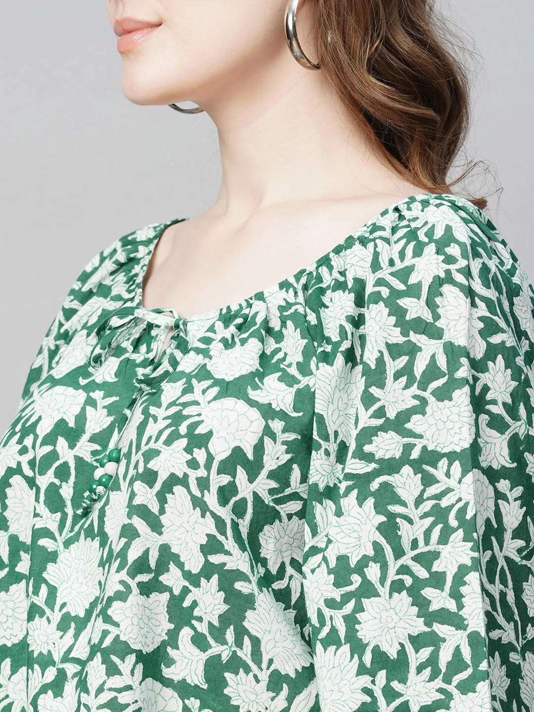 Women's Green Cotton Regular Fit Blouse