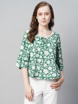 Women's Green Cotton Regular Fit Blouse