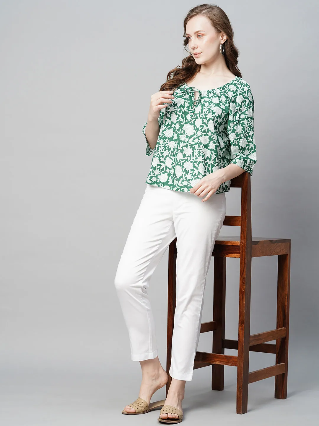 Women's Green Cotton Regular Fit Blouse