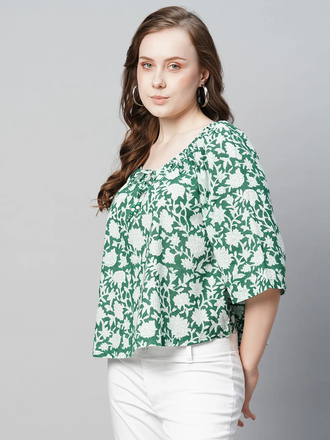 Women's Green Cotton Regular Fit Blouse