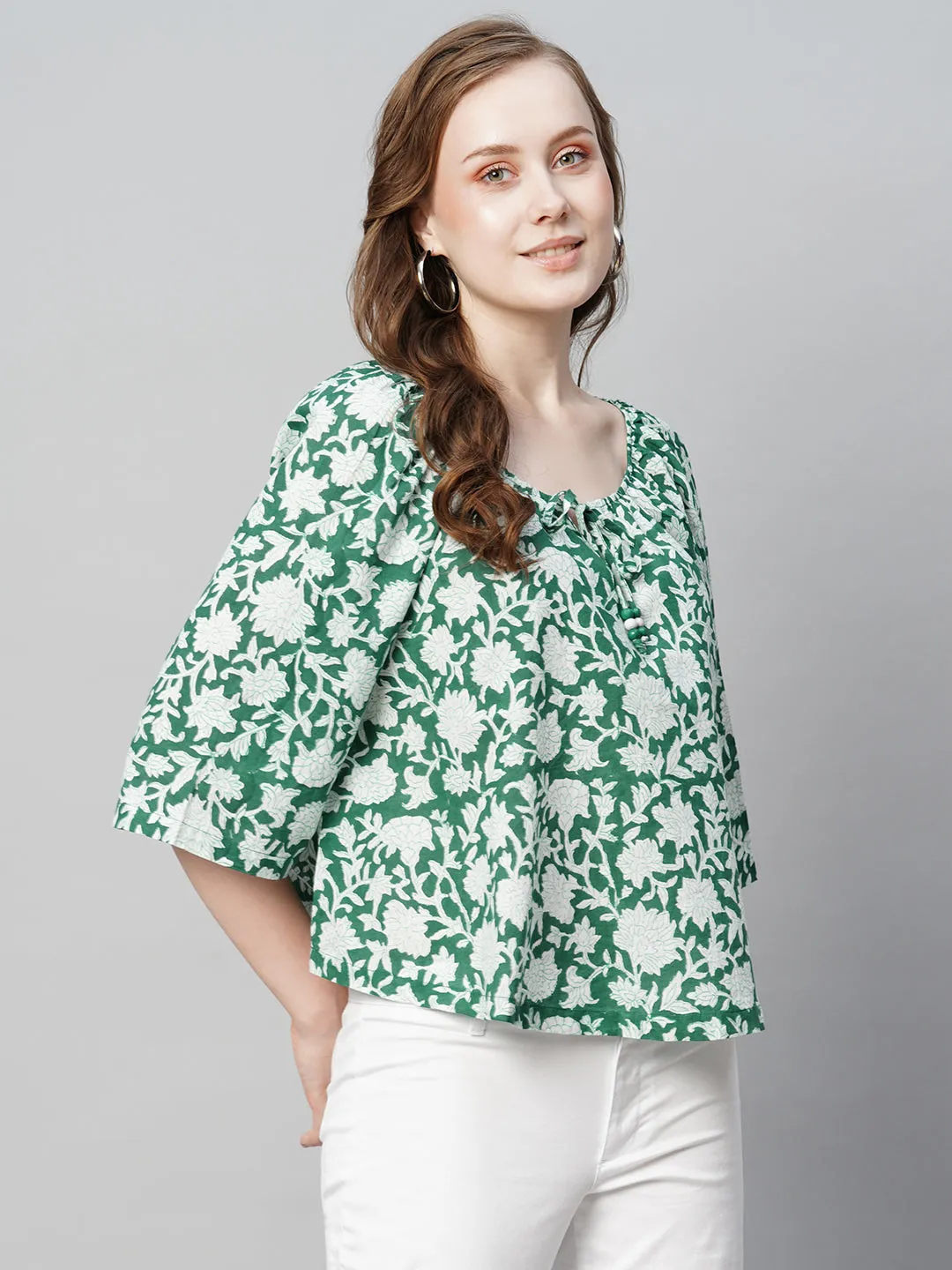 Women's Green Cotton Regular Fit Blouse