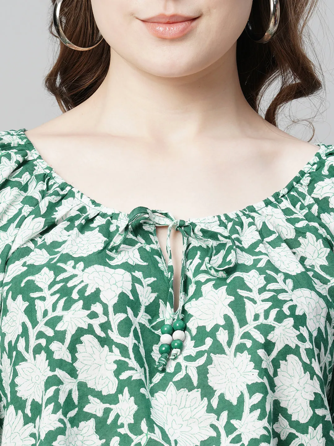 Women's Green Cotton Regular Fit Blouse