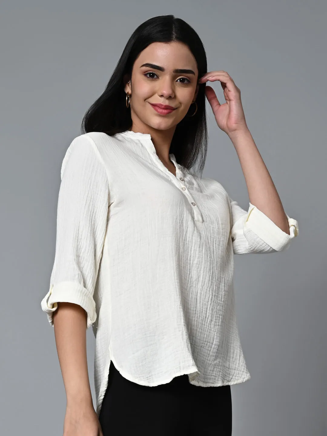 Women's Offwhite Cotton Regular Fit Blouse