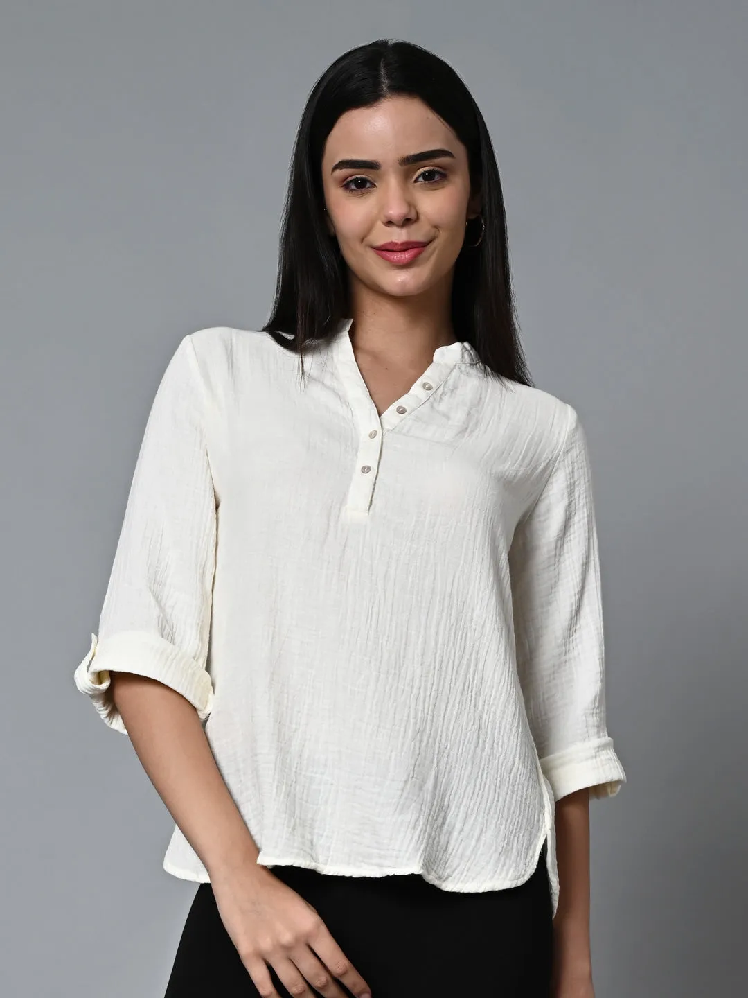 Women's Offwhite Cotton Regular Fit Blouse