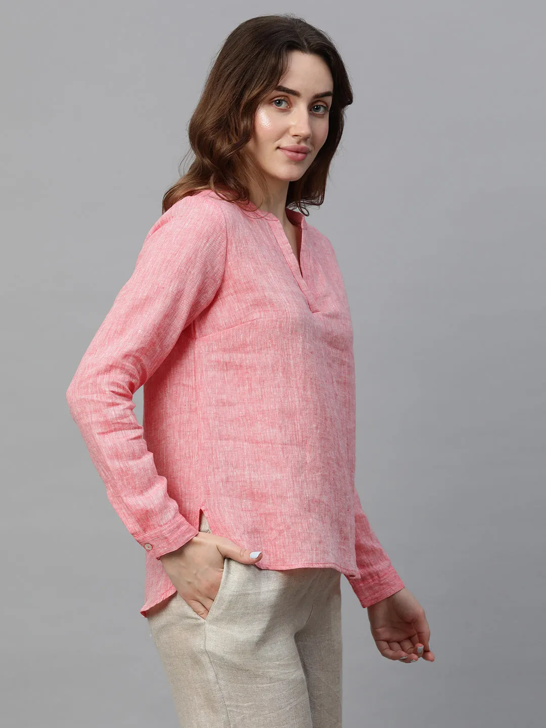 Women's Pink Linen Regular Fit Blouse