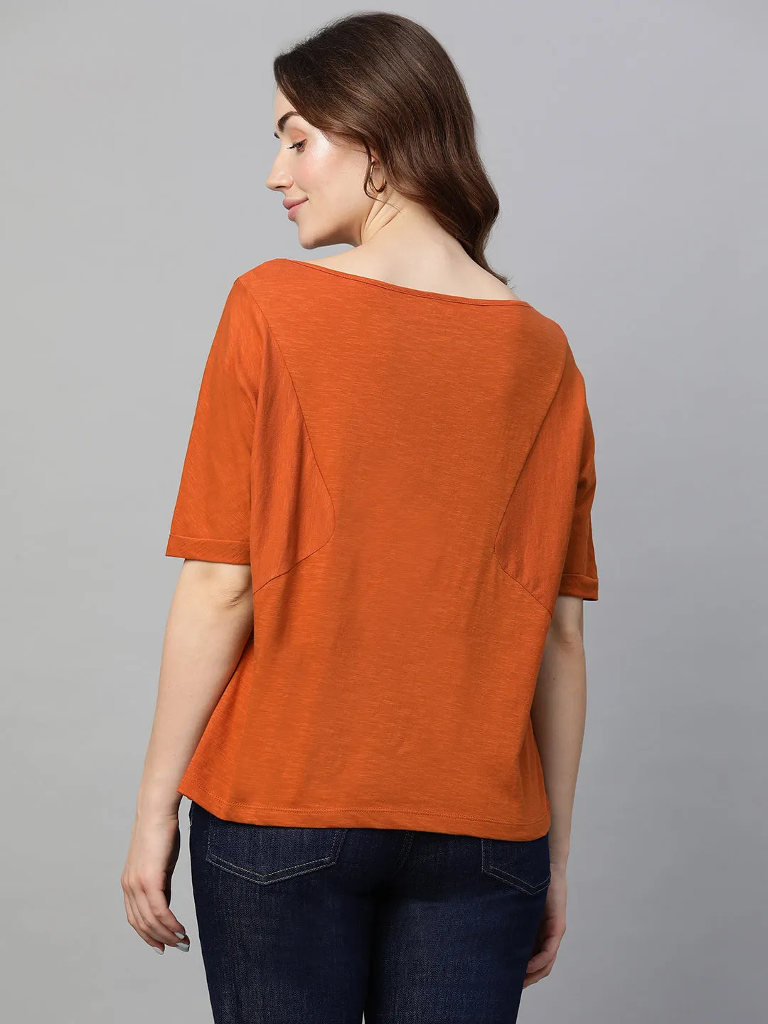 Women's Rust Cotton Regular Fit Tshirt