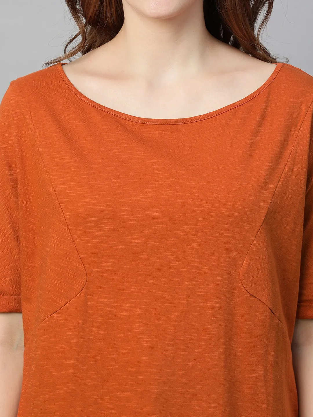 Women's Rust Cotton Regular Fit Tshirt