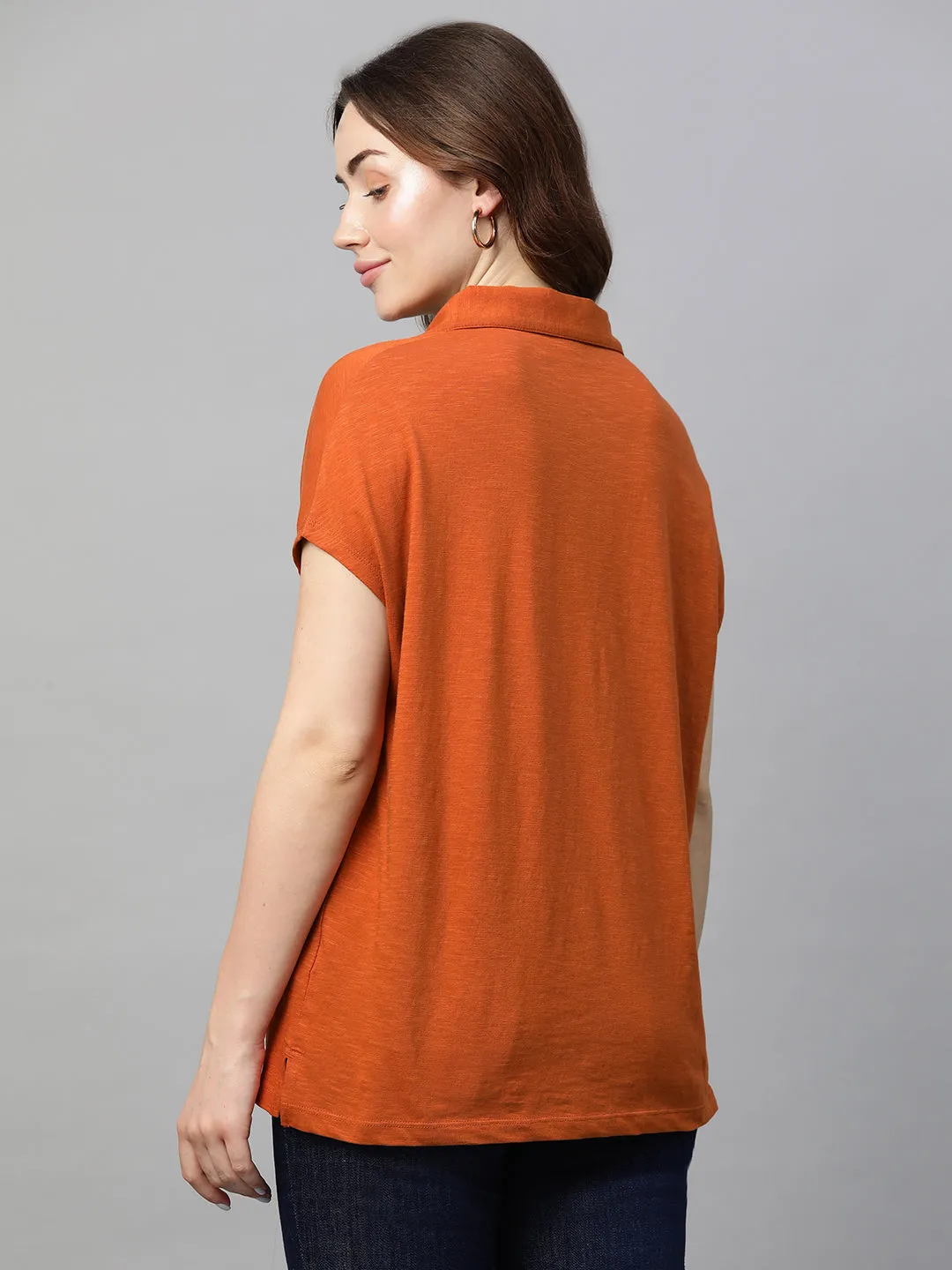 Women's Rust Cotton Regular Fit Tshirts