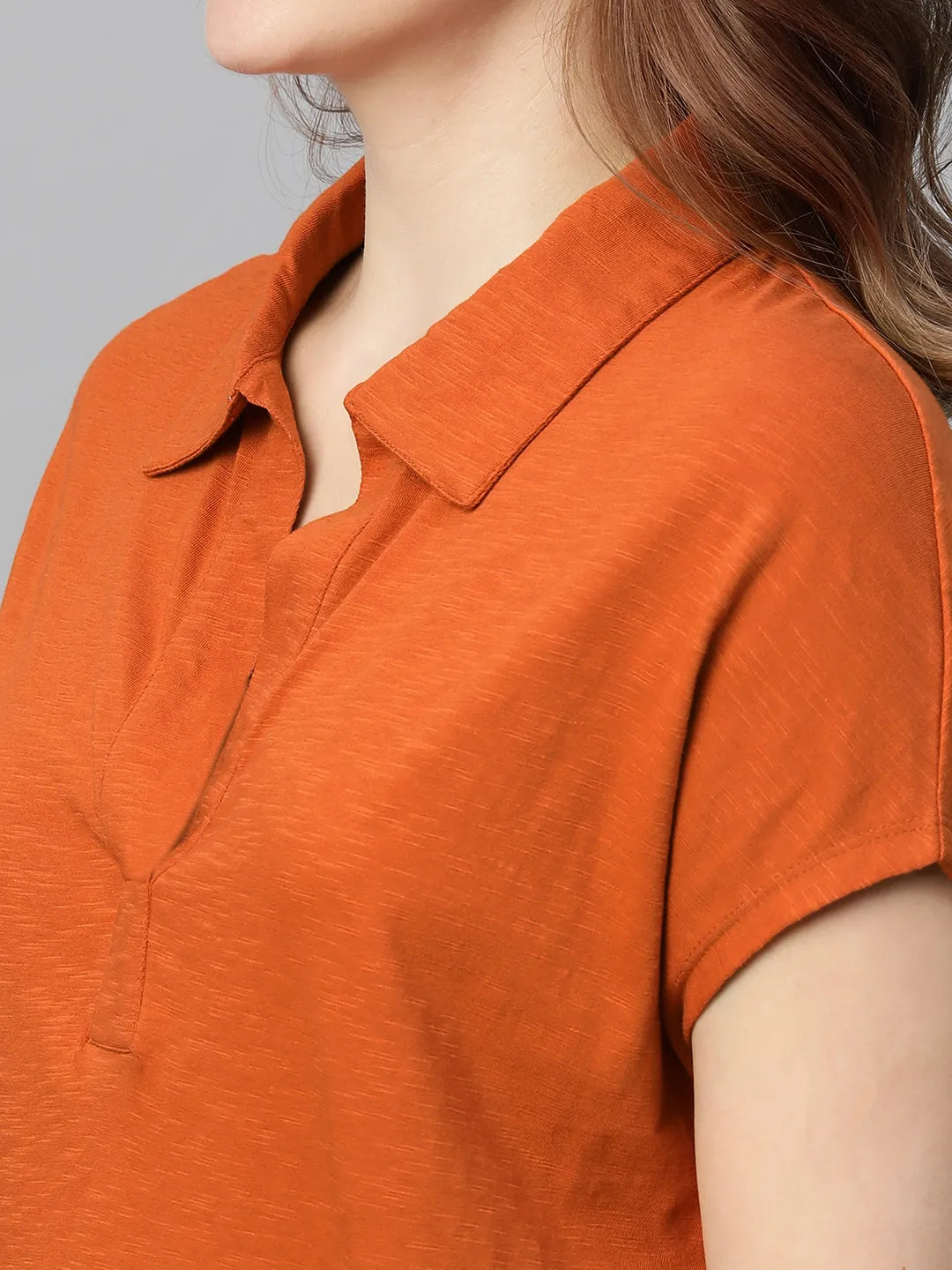 Women's Rust Cotton Regular Fit Tshirts