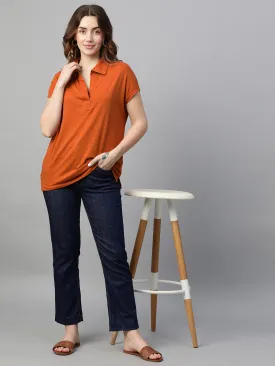 Women's Rust Cotton Regular Fit Tshirts